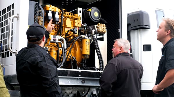 PS Equipment team inspecting a CAT engine bay on a new build
